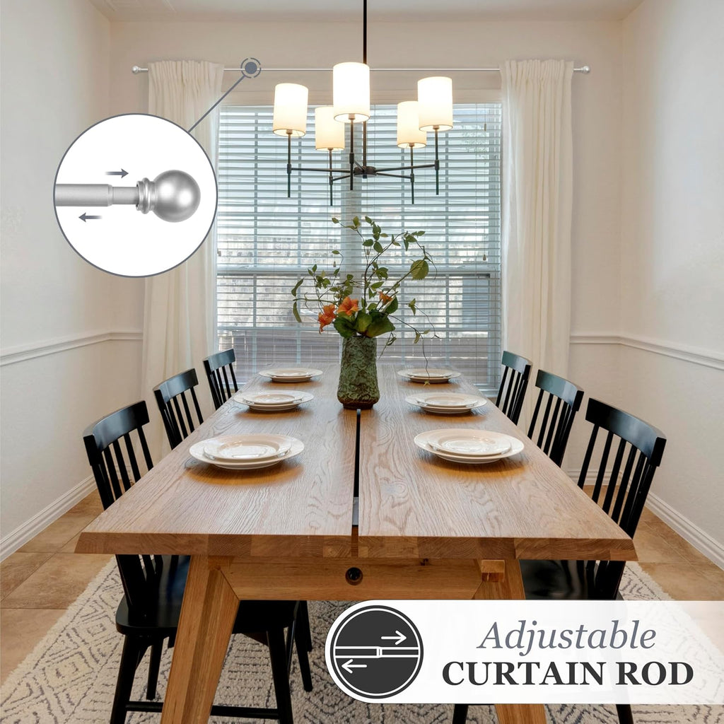 Chelsea Ball End Standard Decorative Window Curtain Rod, Brushed Nickel Finish, 5/8"