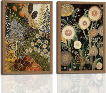 Dandelion Wall Art,(2 Pieces) Boho Botanical Floral Canvas Prints, Framed Vintage Plant Art Decor, Ready to Hang Wall