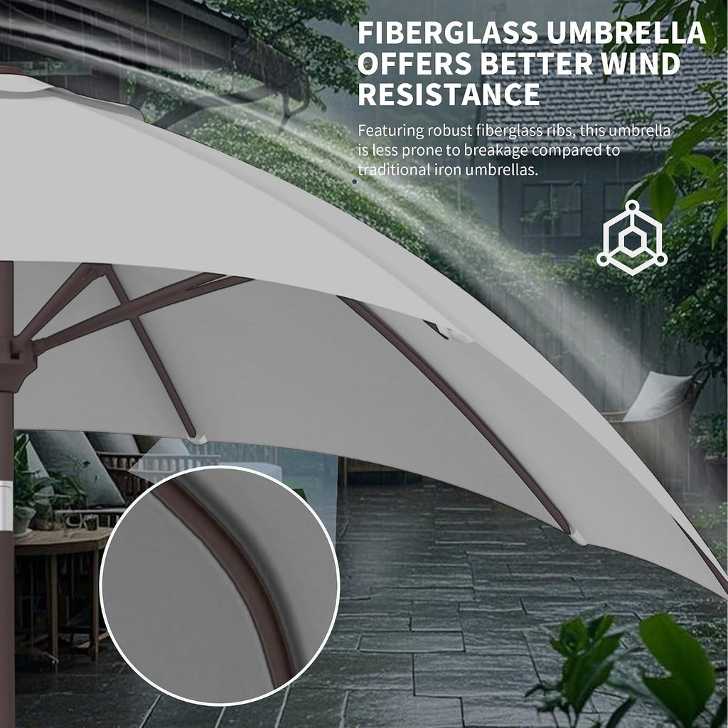 9FT Outdoor Patio Umbrella, Round Market Table Umbrella with Push‑Button Tilt and Crank Lift, 8 Sturdy Metal Ribs
