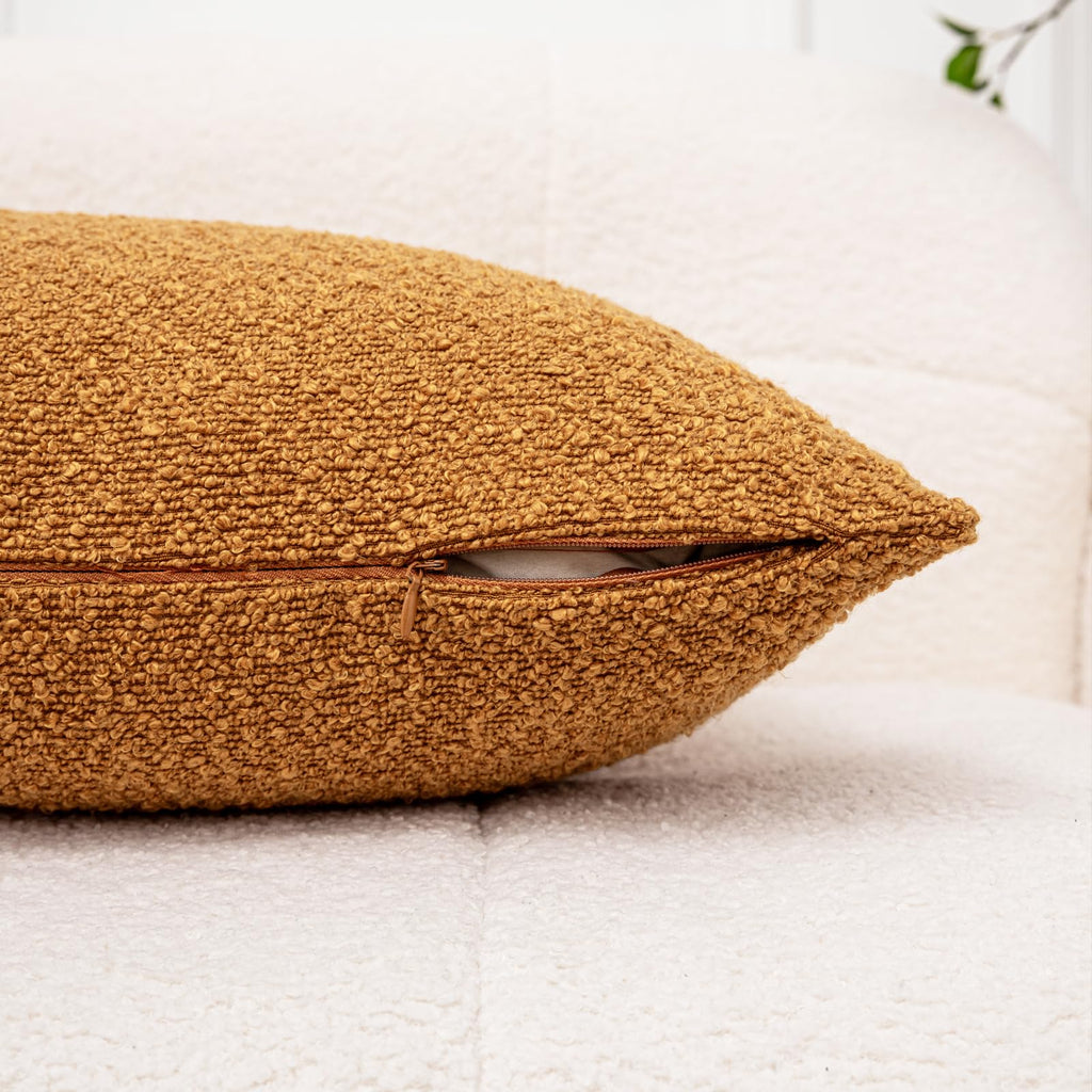 18x18 Terracotta Boucle Throw Pillow Covers with Leather Accent, 2 PC