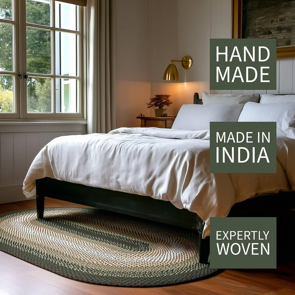 Oval 3' X 5' Green - Ivory Oval Braided Rug for Farmhouse/Primitive Style Spaces