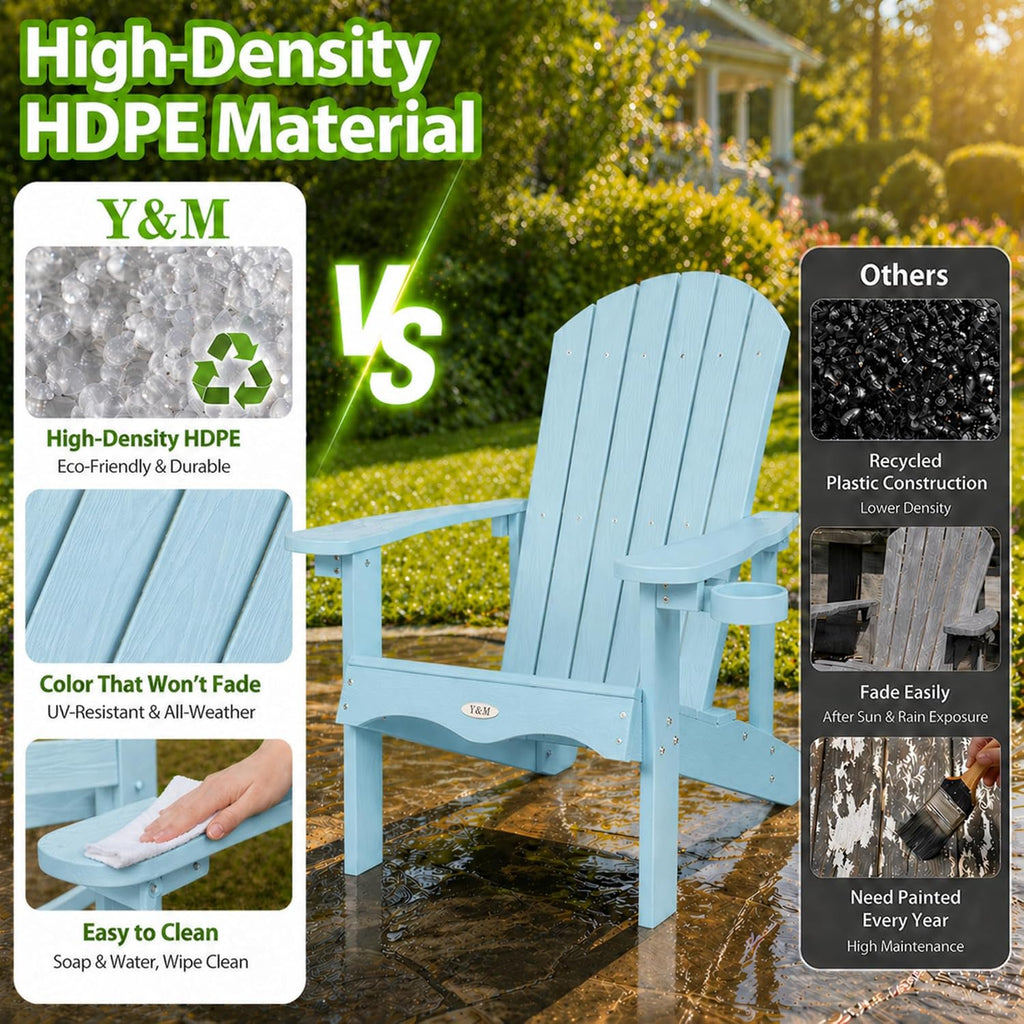 Adirondack Chair Set of 2 with Double Layer Side Table, HDPE Outdoor Patio Chairs, All Weather Plastic with Cup