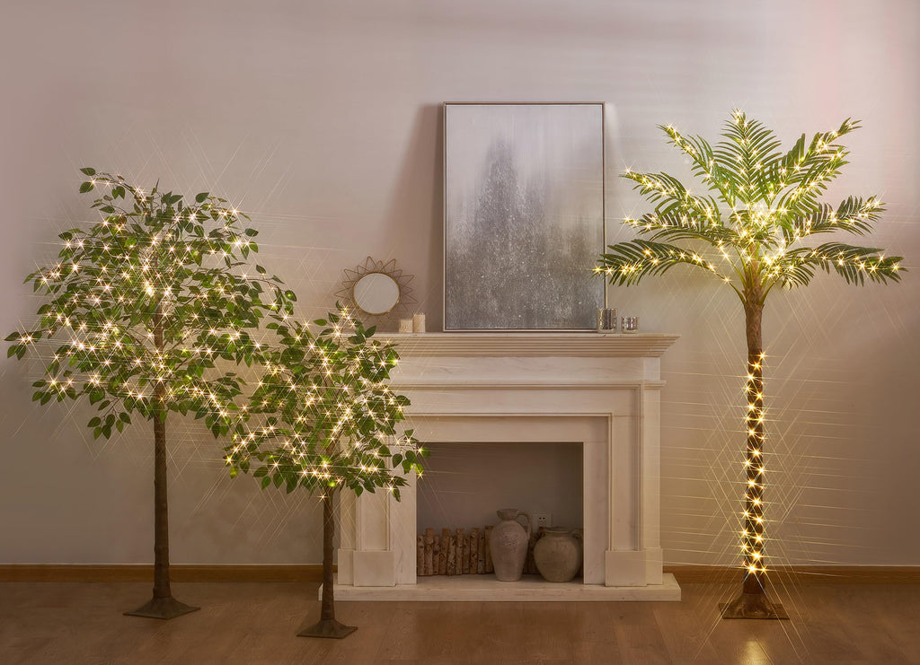 Artificial Ficus Tree with Lights 4FT 140 LED Fairy Lights, Lighted Greenery Tree Living Room Decoration