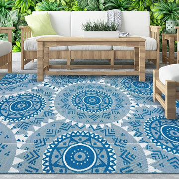 Outdoor Patio Rug - Waterproof Reversible Plastic Straw Mat, UV Resistant & Easy Clean, Foldable Camping Carpet