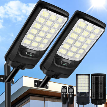 Solar Street Lights Outdoor, 21000LM 6500K Motion Sensor Solar Lights Waterproof, Dusk to Dawn Solar-Powered Flood