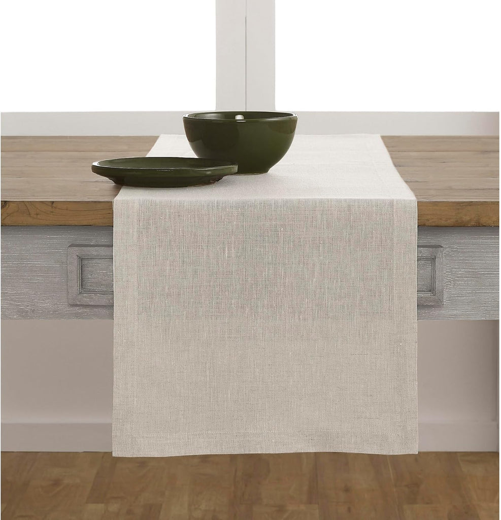 100% Pure Linen Table Runner Natural Long, Athena 14 x 108 in