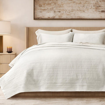 Channel Stitch 100% Cotton Quilt Set, Pre-Washed Cotton Sateen Coverlet Bedspread, 3-Piece Soft & Breathable