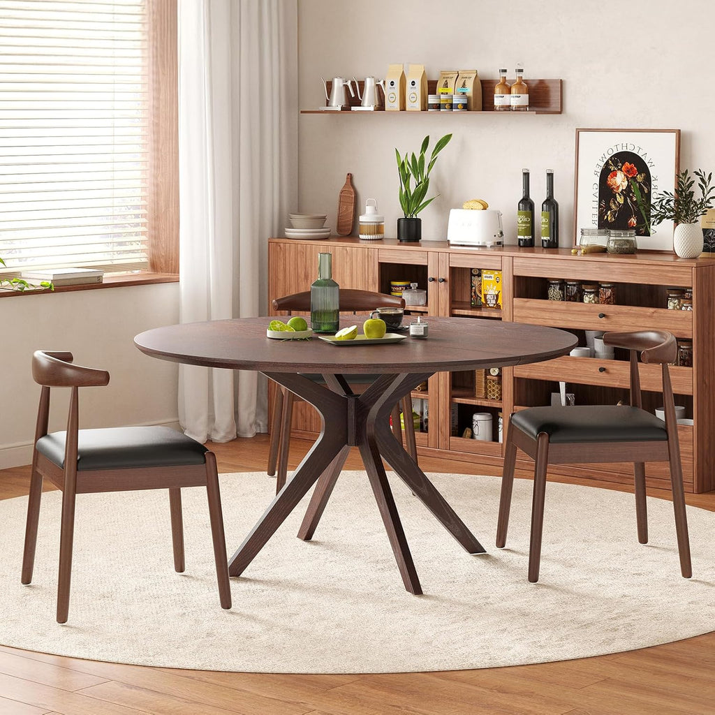 47.2" Solid Wood Round Dining Kitchen Table for 4-6 People with Intersecting Pedestal Base