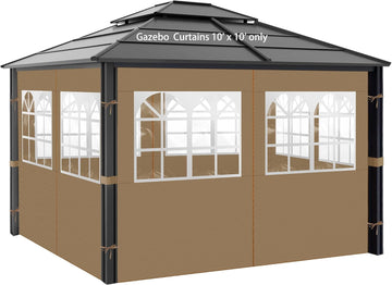 Gazebo Privacy Curtains 10' x 10' with PVC Windows, 4-Panels Side Wall with Zipper Universal Replacement Canopy