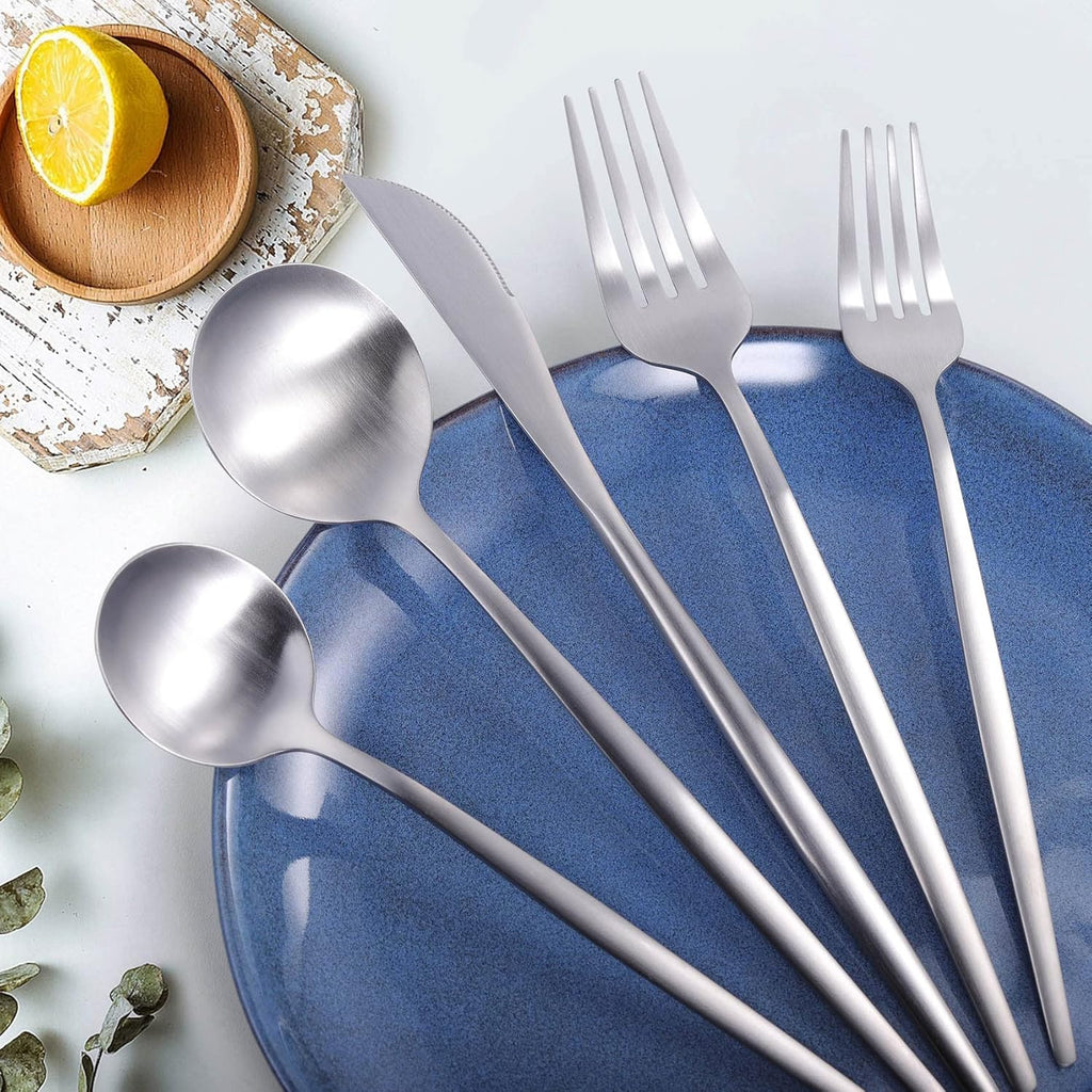 60-Piece Silverware Set for 12, Stainless Steel Flatware, Matte Cutlery Tableware