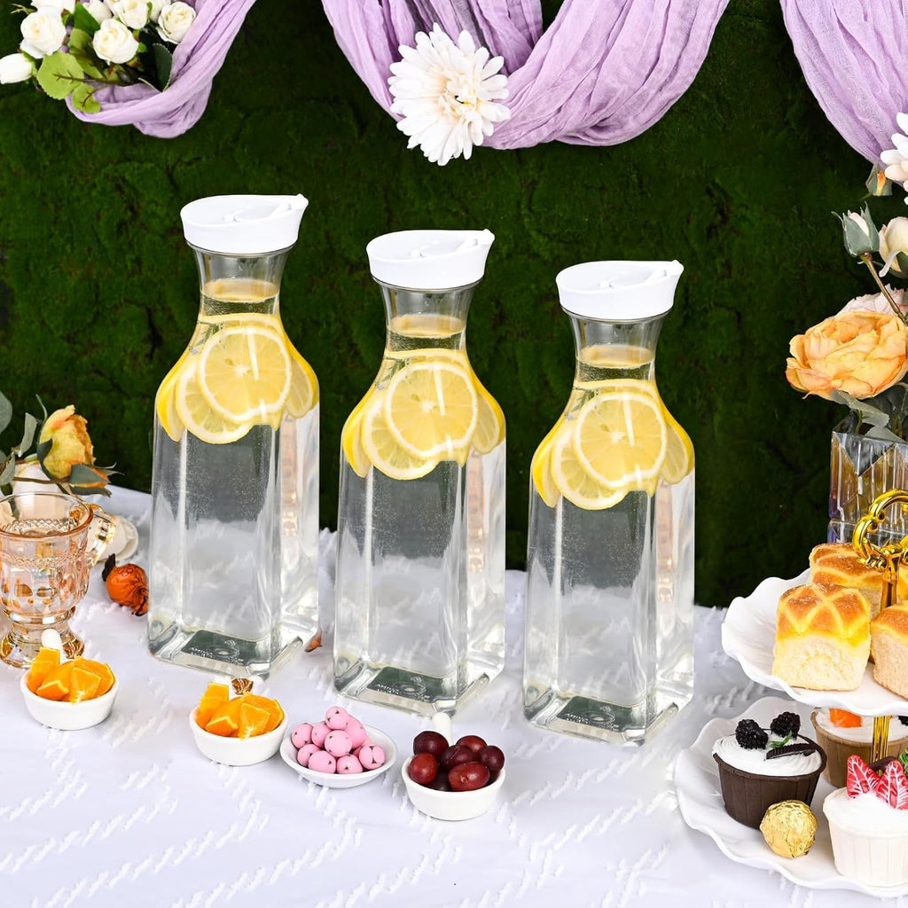 Set of 4 Plastic Carafe with Lid, 50 Oz Carafes for Mimosa Bar, Square Base Juice Containers, Water Bottle, Milk