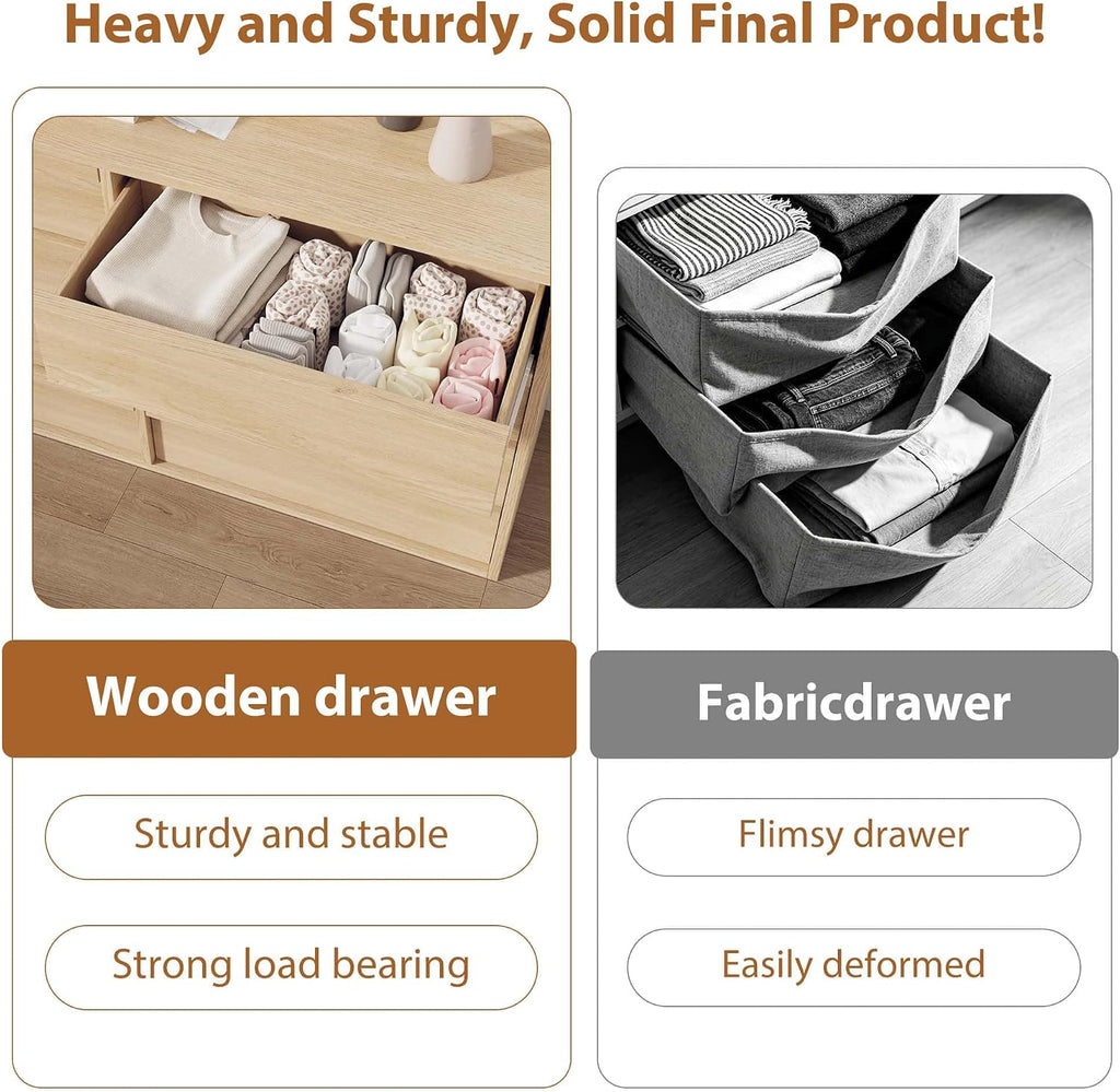 5 Dresser , 43.3" Tall Dresser, Freestanding Horizontal Drawer with Storage, Wooden Closet Chest Storage , Natural Oak