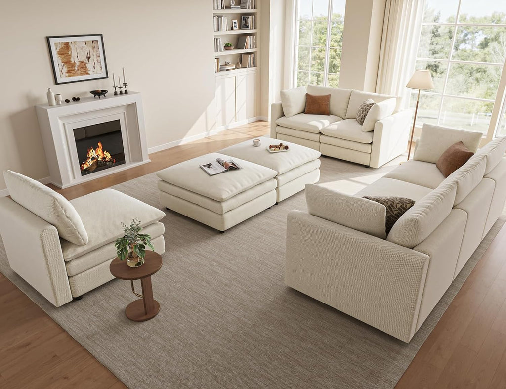 97" Cloud Couches , 29.1" Deep Seat Modular Sectional Sofa, L Shaped Cloud Sofa with One Movable Ottoman