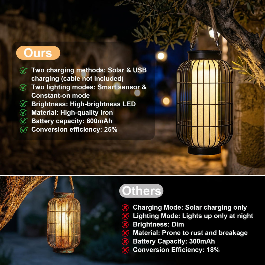 Large Solar Lanterns Outdoor, Rustic Style Metal Patio Solar Lantern