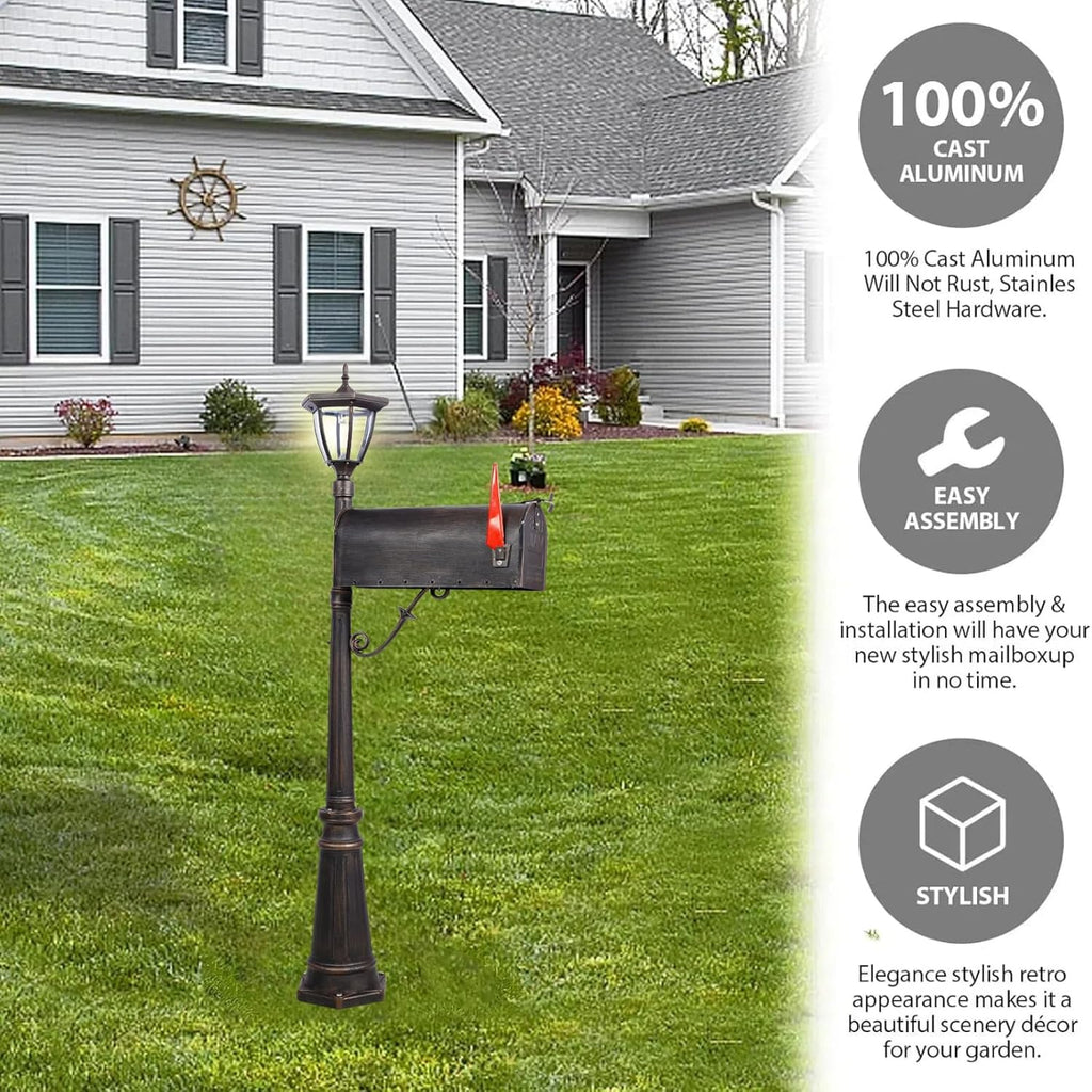 Mailbox with Post Lights,Mailbox/Post Light Combo Duty Cast Aluminum Post Mount Mailboxes Decorative(2in1)