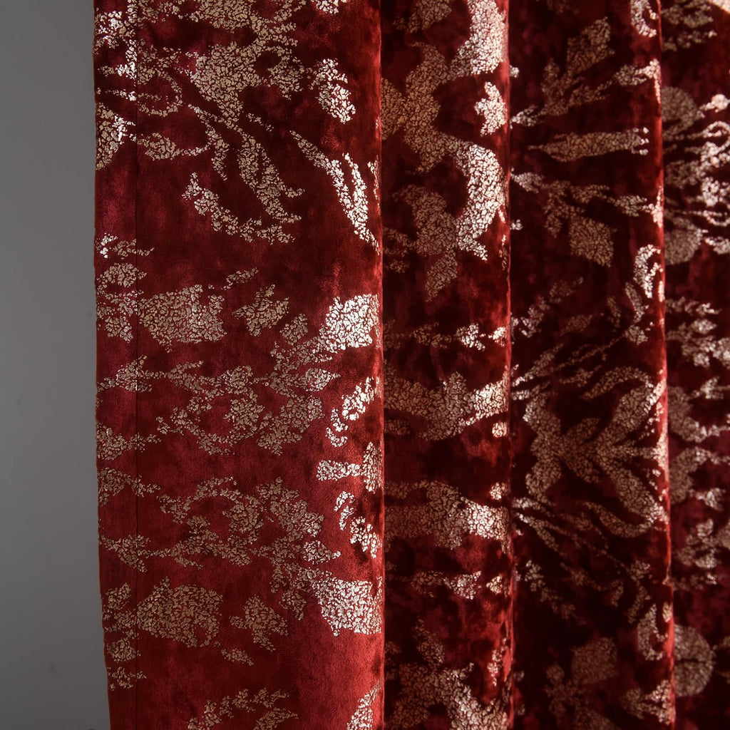Luxury Velvet Gold Foil Print Navy Shiny Curtains Back Tab Thick Thermal Insulated Window Drapes