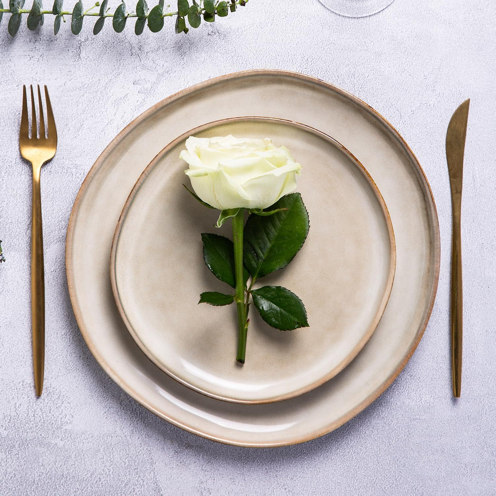 Ceramic Dinnerware Sets,Handmade Reactive Glaze Stoneware Plates and Bowls Sets,Highly Scratch Resistant | Dishwasher