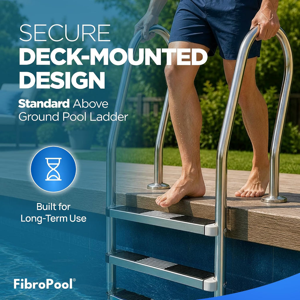 4-Step Pool Ladder - Non-Slip, 250 lb - 76 in - Stainless Steel | Above Ground Deck Mount, Weather Resistant Finish