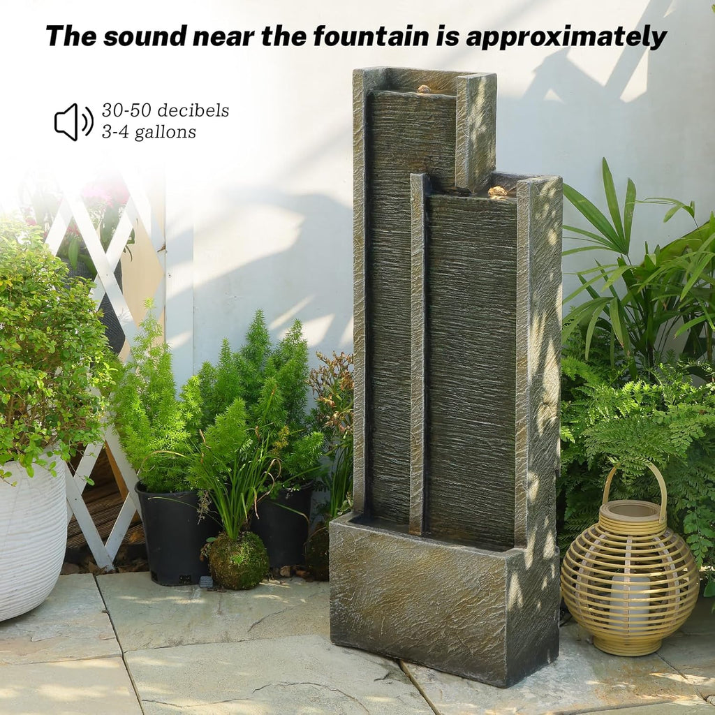 Modern Tiered Waterfall Fountain with Lights - Indoor Rectangular Water Feature - 35.4"H Waterfall Fountains Decor
