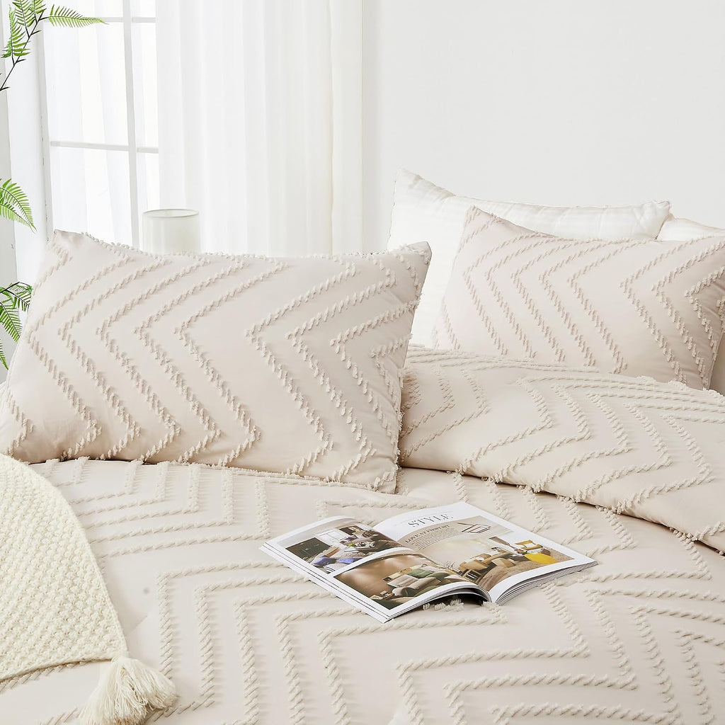 Comforter Full Set, 3 Pieces Beige Boho Soft Cream Bedding Set - Set of 3