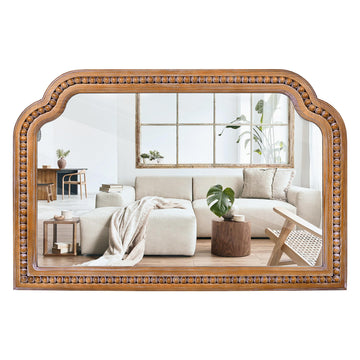 36x24 Inch Farmhouse Arch Wall Mirror Wood Beaded Framed