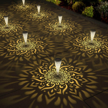 6 Pack Solar Lights Outdoor Garden Decorative Mandala Solar Garden Lights with Warm Light Waterproof Solar Pathway
