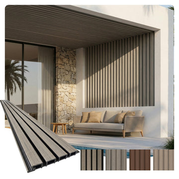 WPC Exterior Wall Slat Panels Waterproof Outdoor Composite Siding Cladding 94.5 in x 8.62 in 16.98 Sq.Ft Ancient Wood