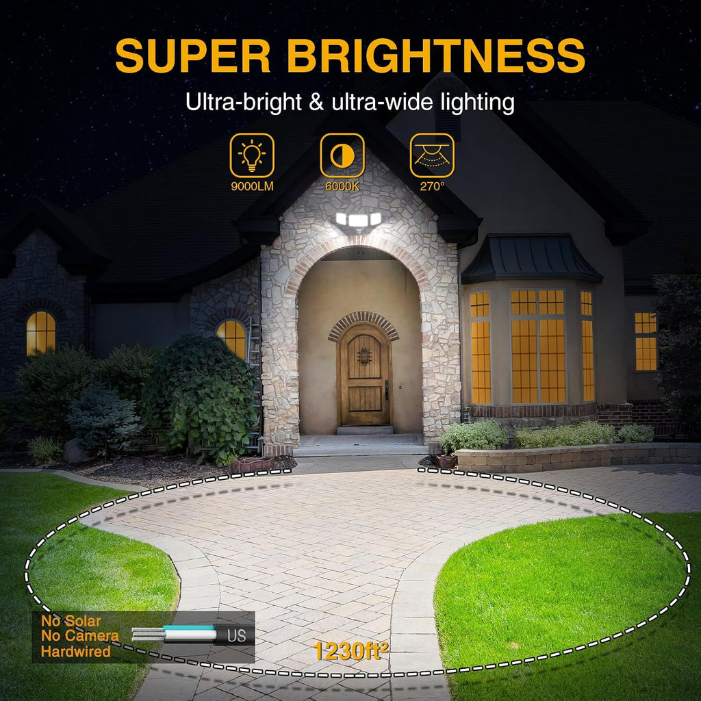 100W LED Security Lights Motion Sensor Light Outdoor, 9000LM Ultra Bright, 6000K, IP65 Waterproof Flood Light Motion