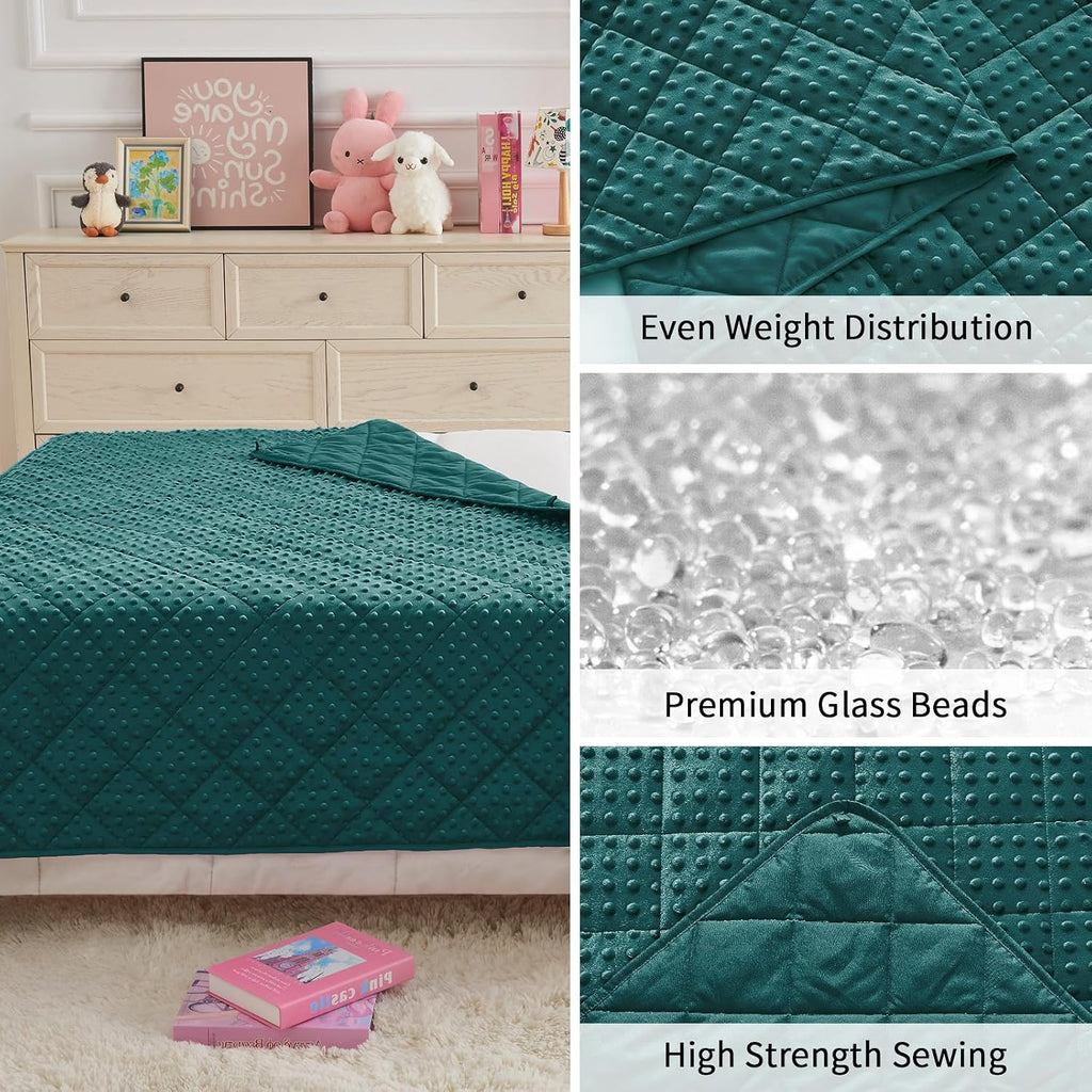 Green Weighted Blanket 7lbs, 40"x60", Breathable Cooling Minky Heavy Throw Blanket for 60-90lbs, Soft Winter Thick