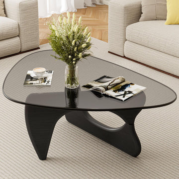 Inspired Noguchi Style Modern Glass Coffee Table, 43''W Large Mid Century Triangle Coffee Table Bedroom Reception Office Tables