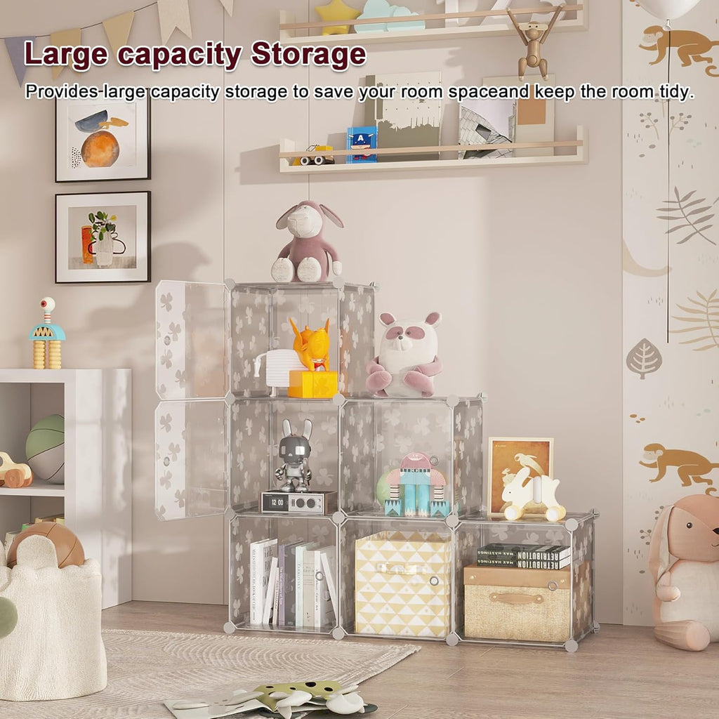 Cube Storage Organizer with Doors, 6-Cube Shelves, DIY Plastic Modular Bookshelf