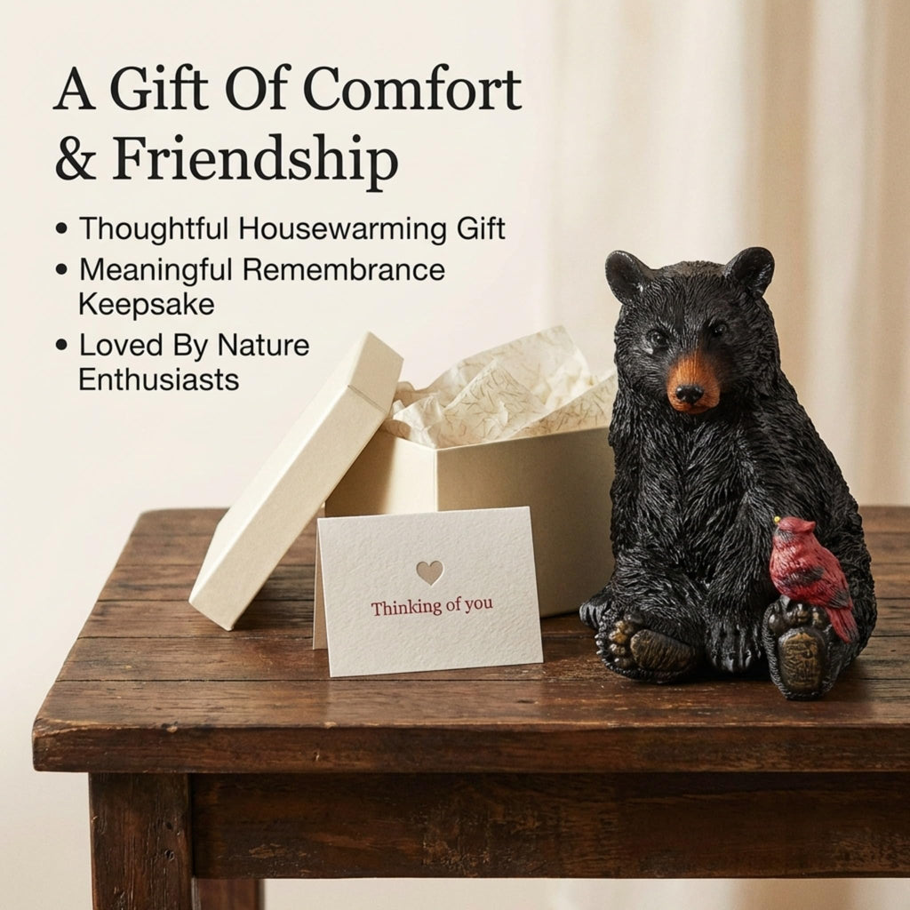Black Bear and Cardinal Friend Figurine