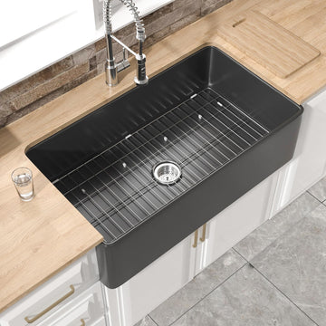 36" x 20" Fireclay Apron Front Farmhouse Sink Black