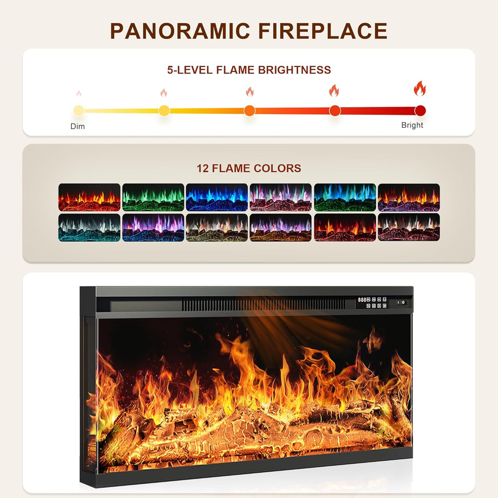70" Fireplace TV Stand, 3-Sided Glass Fireplace and Modern Entertainment Center, Wooden Media Console with Glass