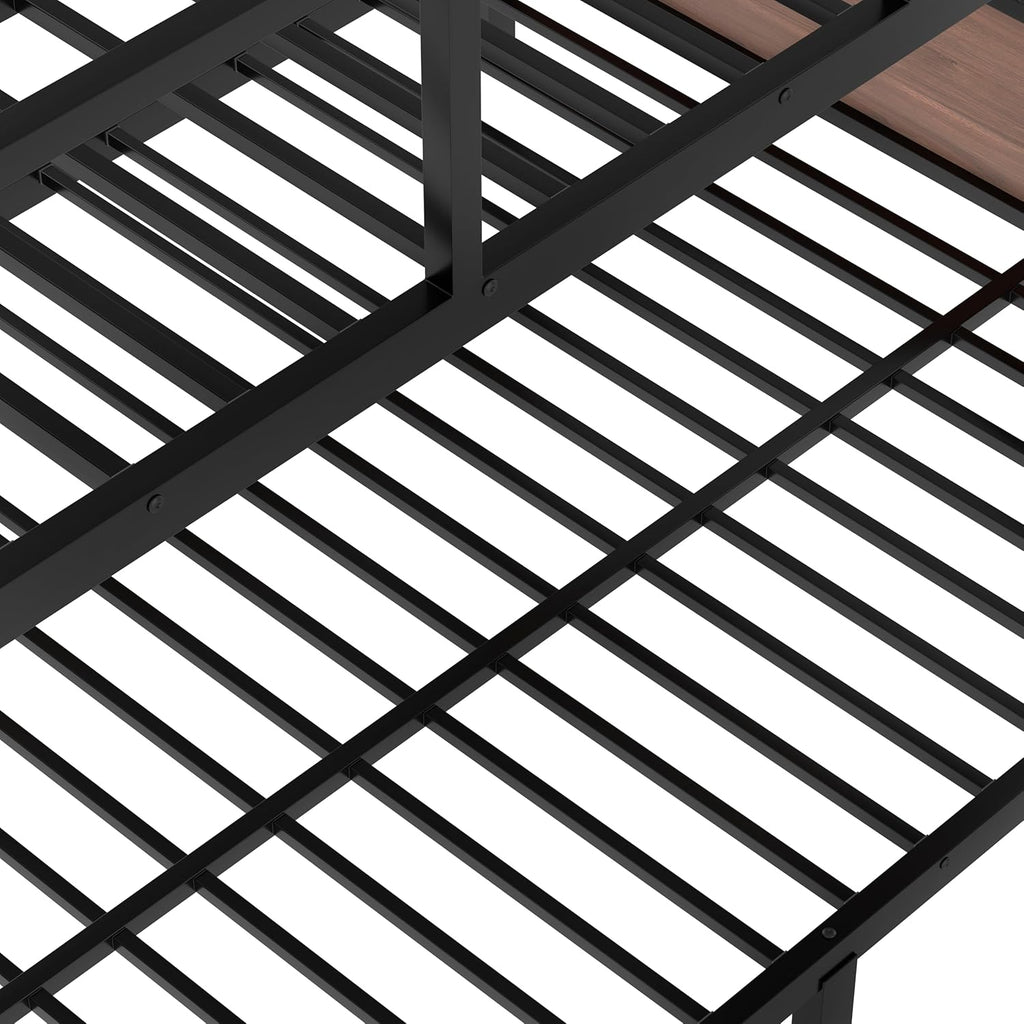 Queen over Queen Bunk Bed with Storage Shelves, Metal Bunk Beds with Ladders and LED Lights