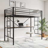 Metal Loft Bed with Desk & 2 Built-in Ladders,Safety Guard Rail, Space-Saving Design, No Box Spring Needed, Twin Black