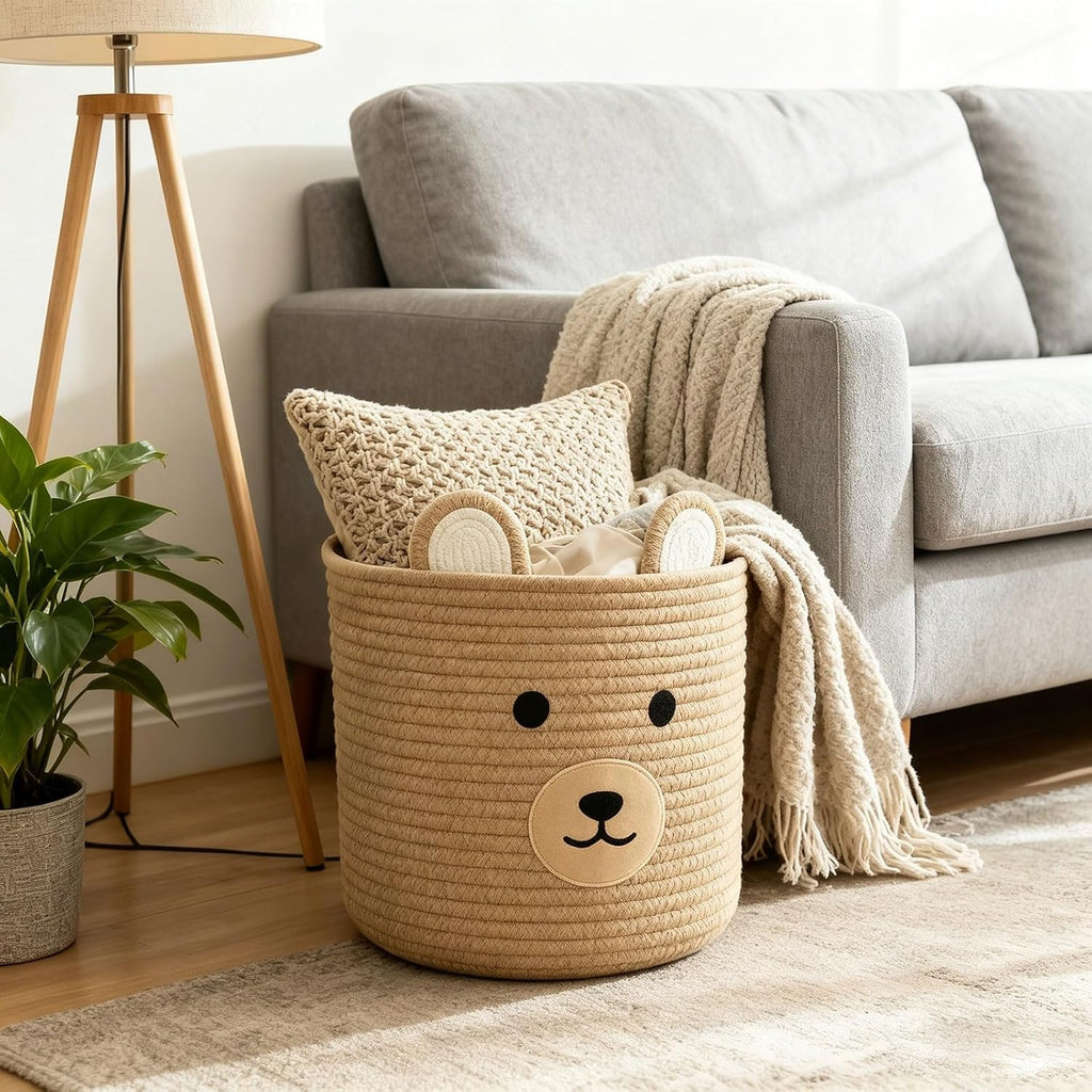 Bear Laundry Baskets Laundry Hamper Storage Baskets with Handles,Decorative Basket ,Woven Storage Basket for Toys Bin