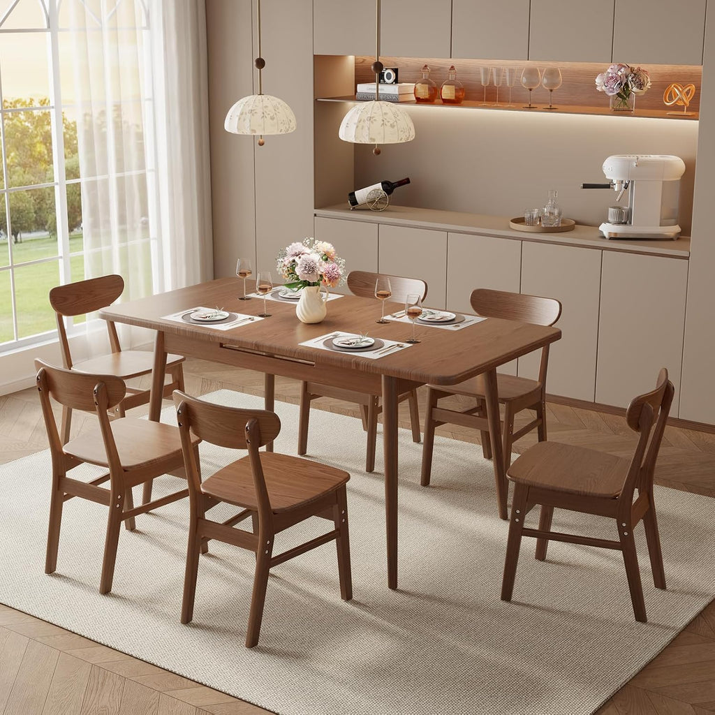 Solid Wood Extendable Dining Table for 4-8 People with Seamless Extension from 47.2 to 63 Inches, Easy Assembly