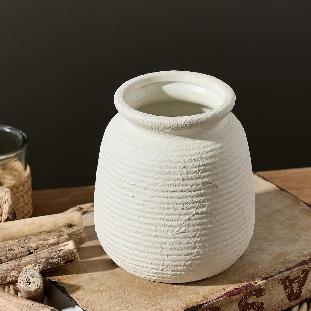 Ceramic Flower Vase, Small Rustic Farmhouse Vases Home Decor, Short Pottery Decorative Pampas Vase