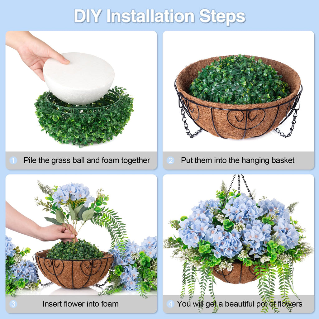 Artificial Blue Hydrangea Flowers with Hanging Basket Decor