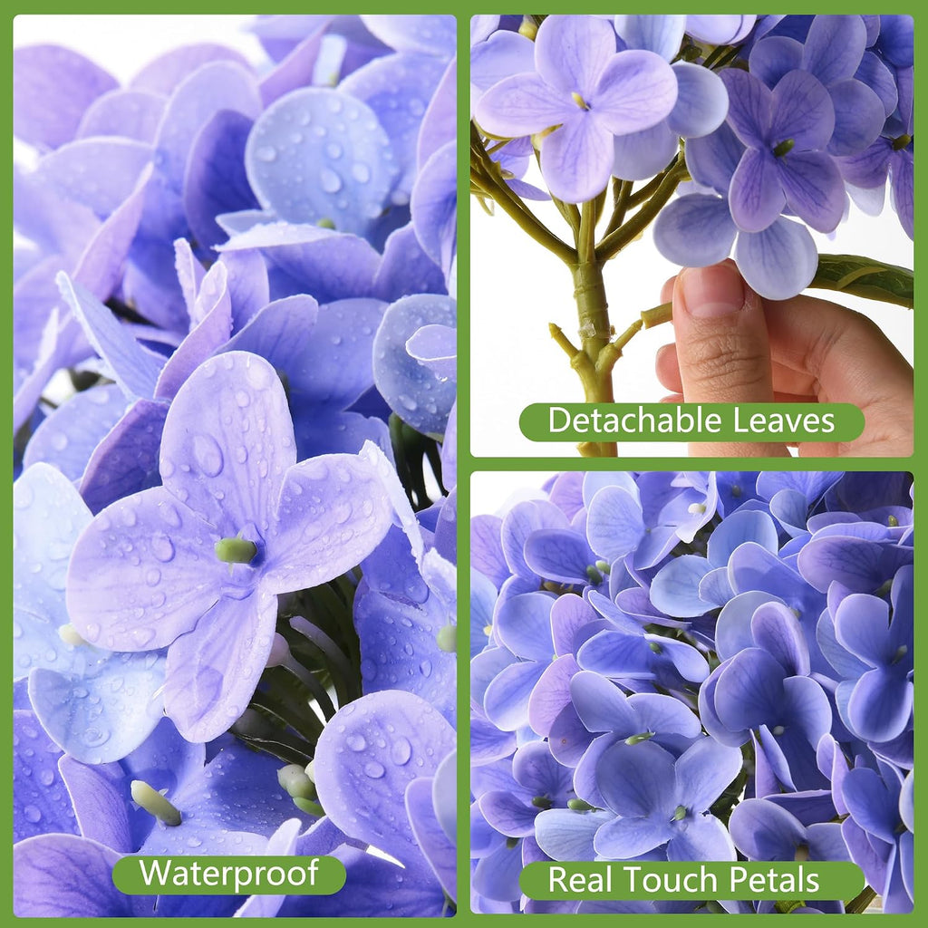 Real Touch Faux Hydrangea Flowers in Glass Vase, No Watering Needed Silk Hydrangea Artificial Flowers Wedding Decor