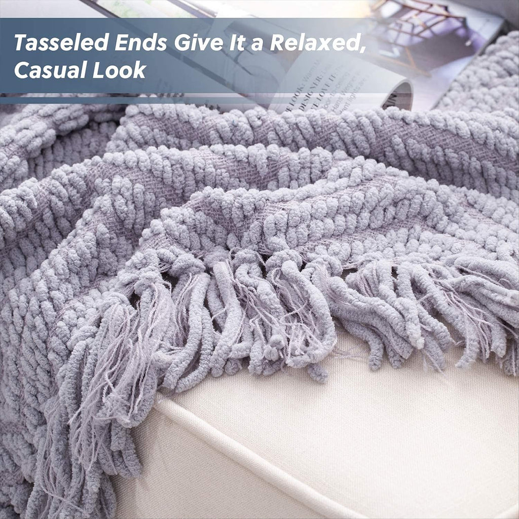 Throw Blankets, Warm Decorative Boho Throw with Tassels, Grey, 50x60 Inches