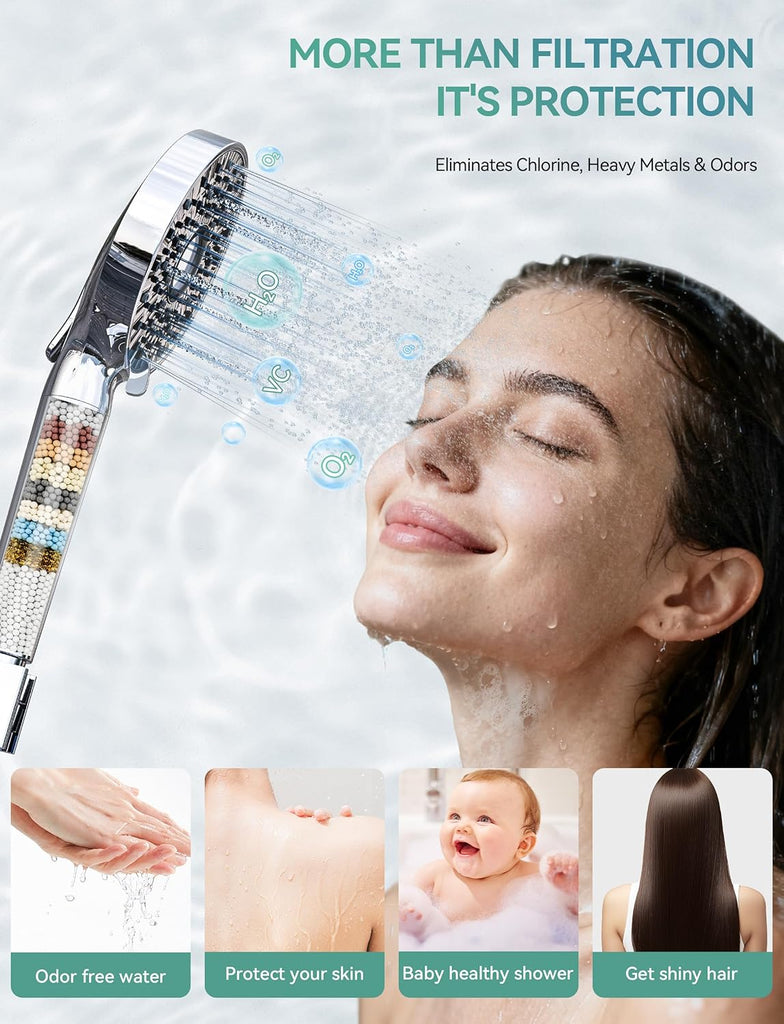 Filtered Shower Head with Handheld, High Pressure 10-Spd Detachable Chrome Showerhead with Stainless Hose