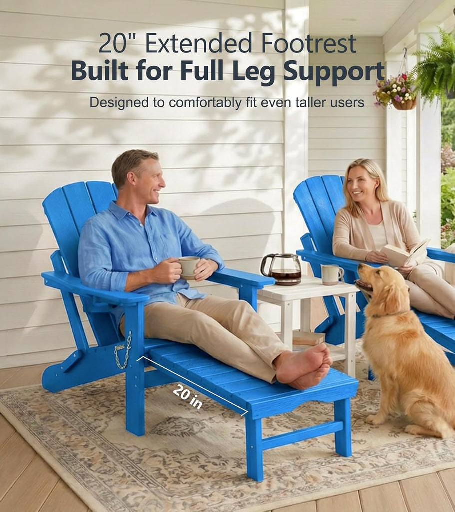 Folding Adirondack Chairs Set of 2 with Ottoman, 5-Position Adjustable Backrest, HDPE All-Weather Fire Pit Chairs