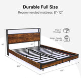 Full Bed Frame with 2-Tier Storage Headboard