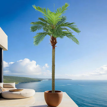 Palm Tree 8ft for Outdoors Faux Triple Phoenix Palm,96 Inch Tall Large Fake Tropical Palm Tree ,Poolside,Garden,Home