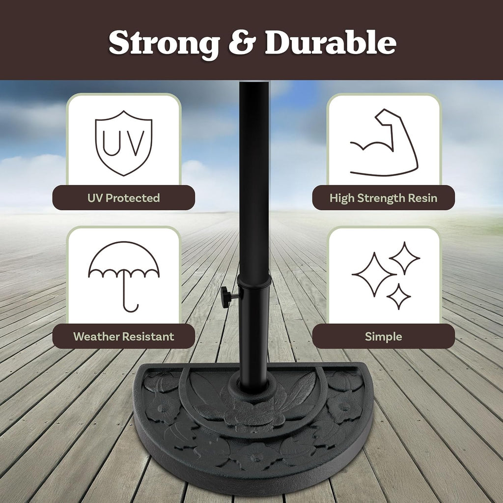 Half Round Umbrella Base - 20lb Weighted Semicircle Freestanding Resin and Concrete Umbrella Stand Use by (Black)