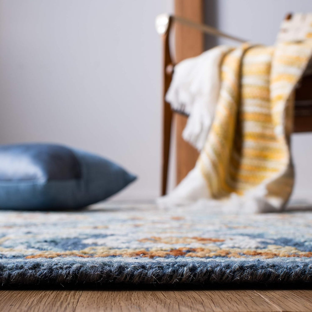 Blossom Collection 10' x 14' Navy/Yellow BLM605N Handmade Premium Wool Living Room Dining Bedroom Area Rug