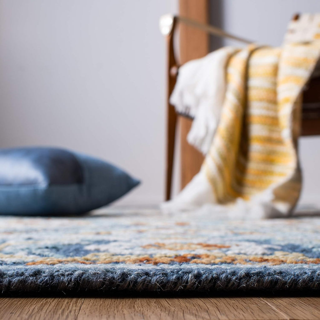 Blossom 10' x 14' Navy/Yellow Handmade Premium Wool Dining Area Rug
