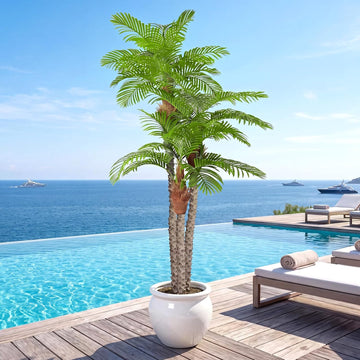 Artificial Palm Trees for Outdoors- 8.5ft Tall Triple Tropical Palm Artificial Tree, UV Resistant Fake Palm Plant